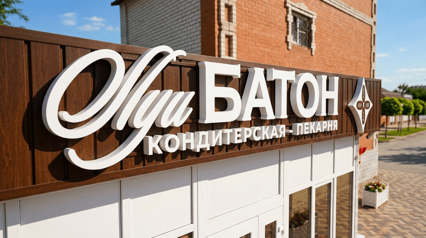 Проект Baton: крупный план деталей вывески